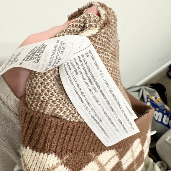 Hollister Dress Women Size XS Brown Plaid Sleeveless Cotton Knit Sweater Mini - Picture 6 of 7